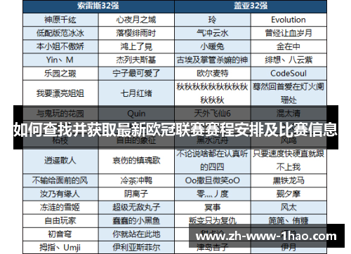 如何查找并获取最新欧冠联赛赛程安排及比赛信息